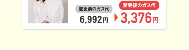 ガス会社変更で毎月のガス代も3,616円オトクに！